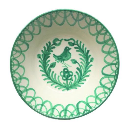 Spanish Lebrillo Medium Bowl with Green 'Bird' Design