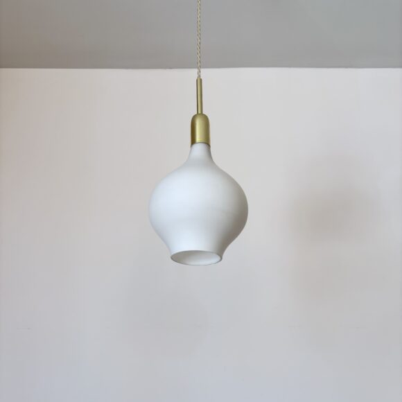 Three Mid Century White Matte Shade Pendant