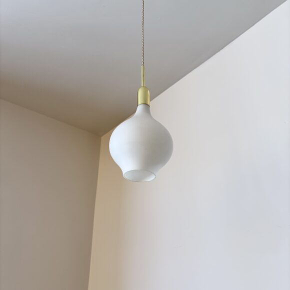 Three Mid Century White Matte Shade Pendant
