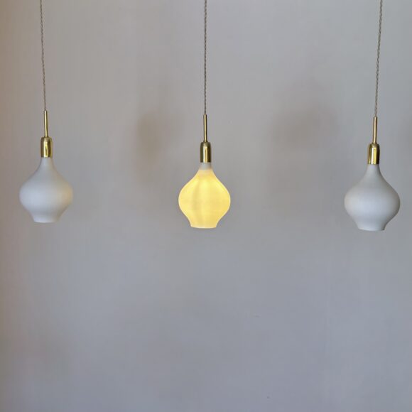 Three Mid Century White Matte Shade Pendant
