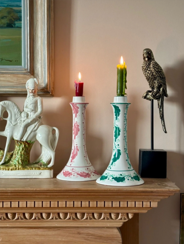 Hand Painted Candlestick | Pink Garland | Mews Furnishings