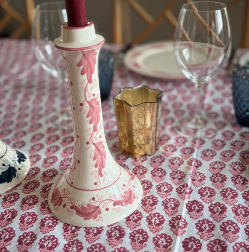 Hand Painted Candlestick | Pink Garland | Mews Furnishings