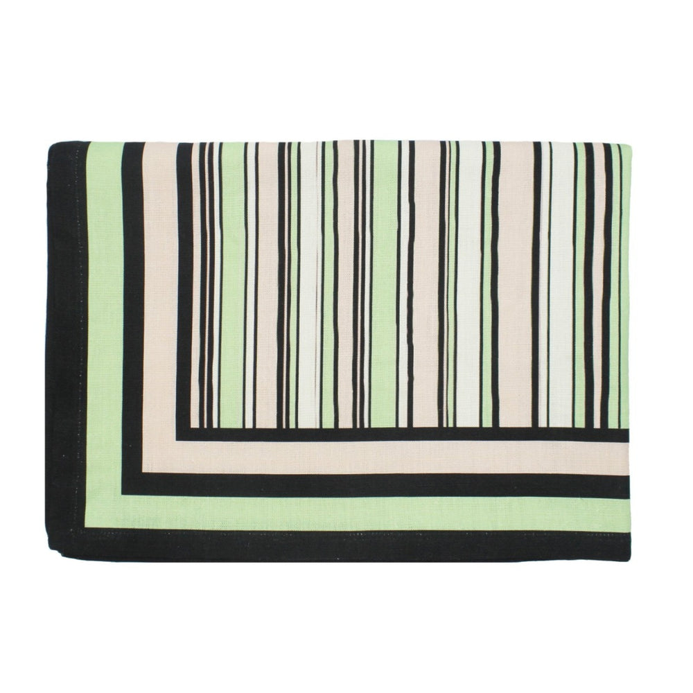 The Tiger Lily Pink, Green and Black Striped Table Cloth, Large