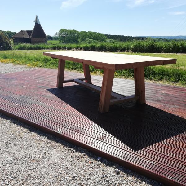Solid Oak Garden Trestle Table