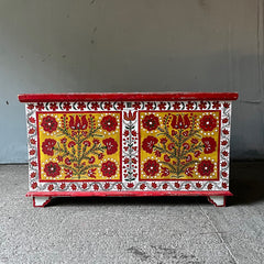 Antique Pine Sideboard Or Cupboard In Folk Art Style