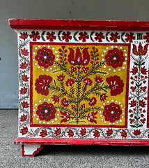 Bright Floral Painted Vintage Folk Marriage Box