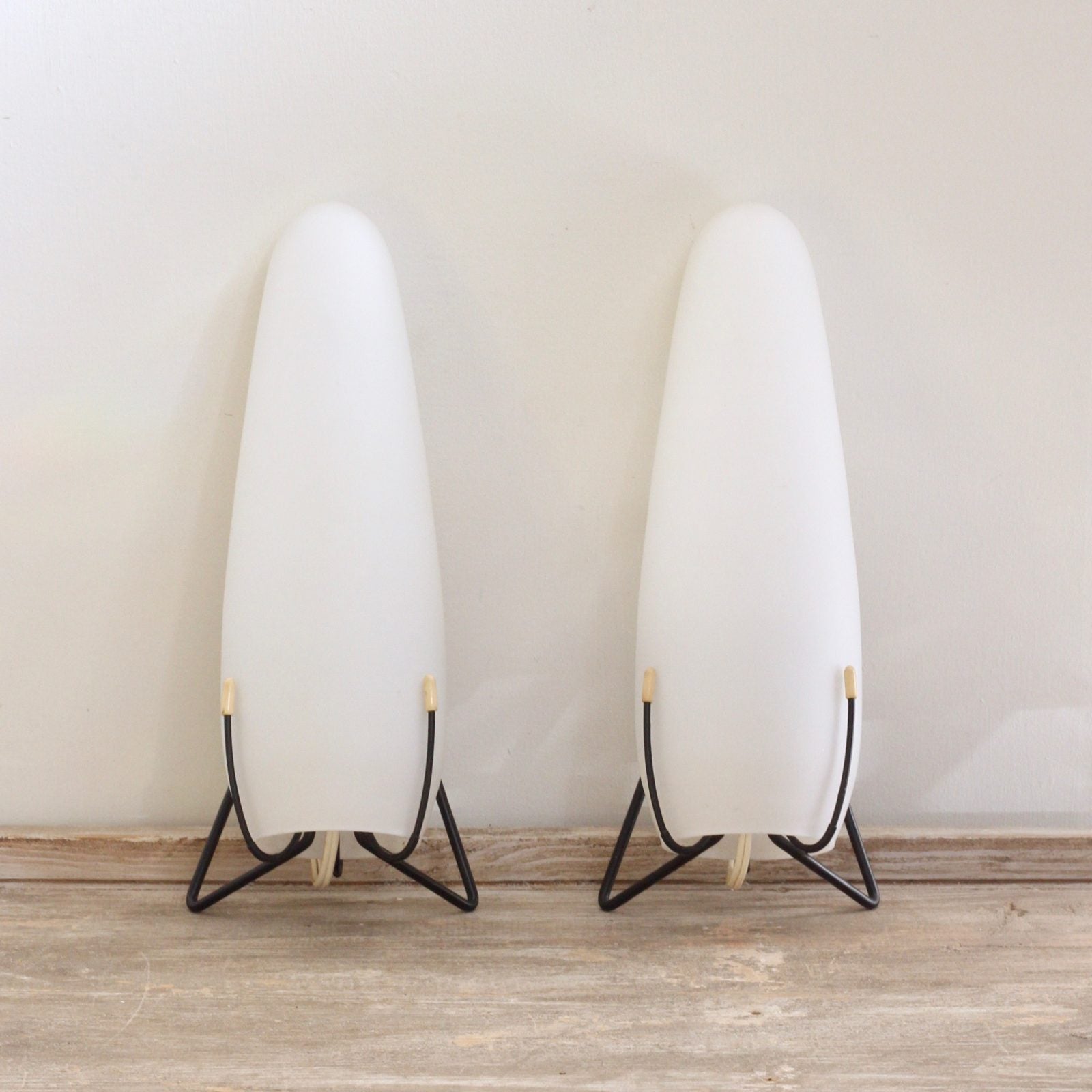 Vintage Mid-Century French White Conical Opaque Shades Wall Lights