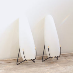 Vintage Mid-Century French White Conical Opaque Shades Wall Lights