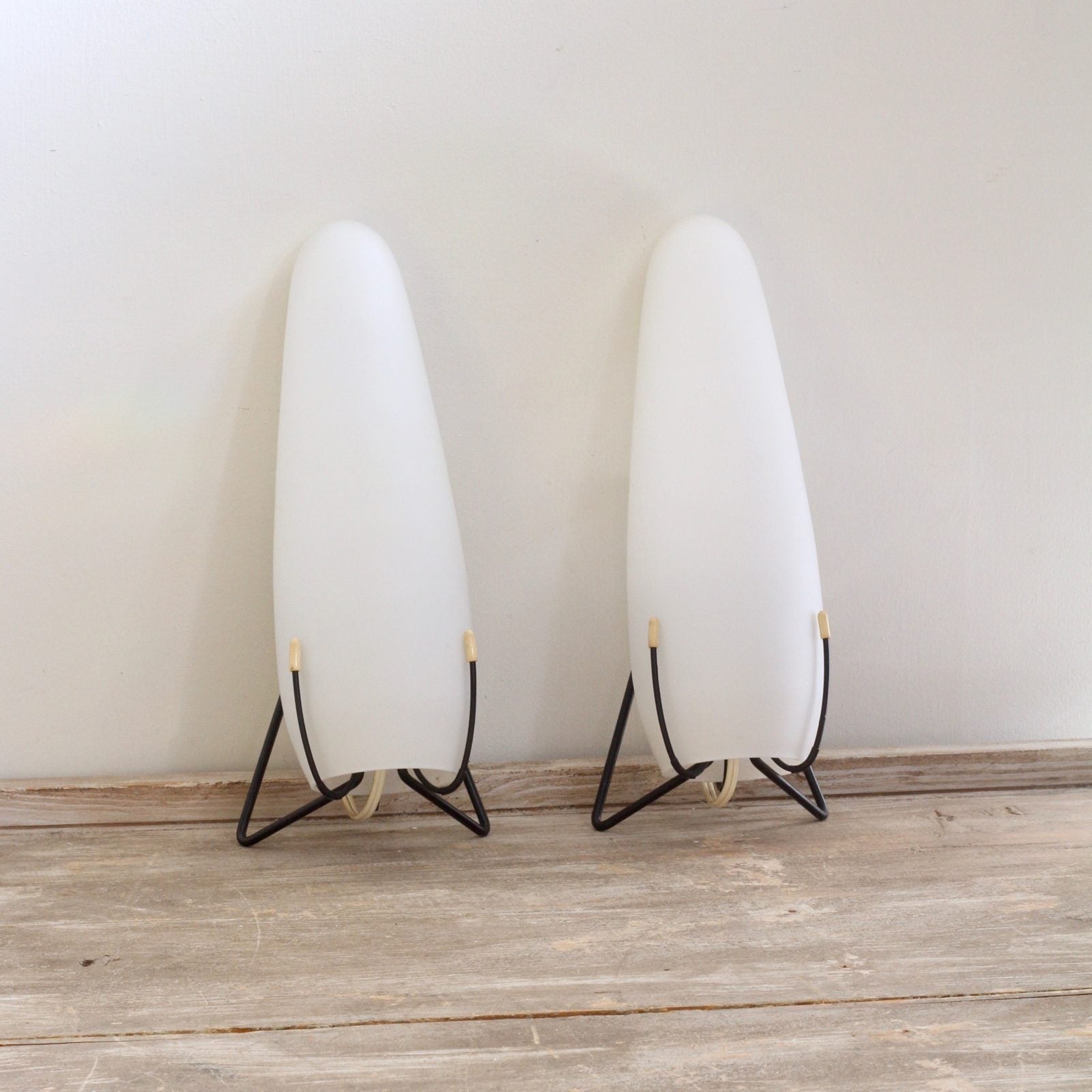 Vintage Mid-Century French White Conical Opaque Shades Wall Lights