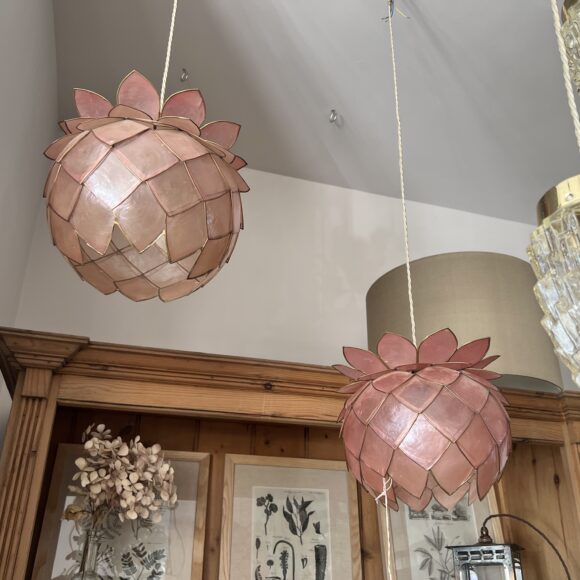 Vintage Pink Artichoke Capriz Shell Pendants