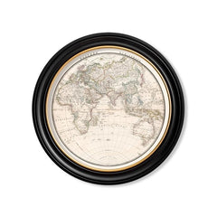 C.1838 World Map Hemispheres with Round Frames