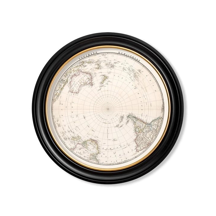C.1838 World Map Hemispheres with Round Frames