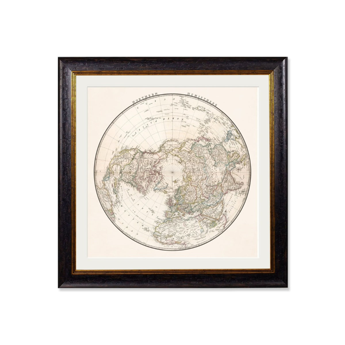 C.1838 World Map Hemispheres Vintage Framed Prints