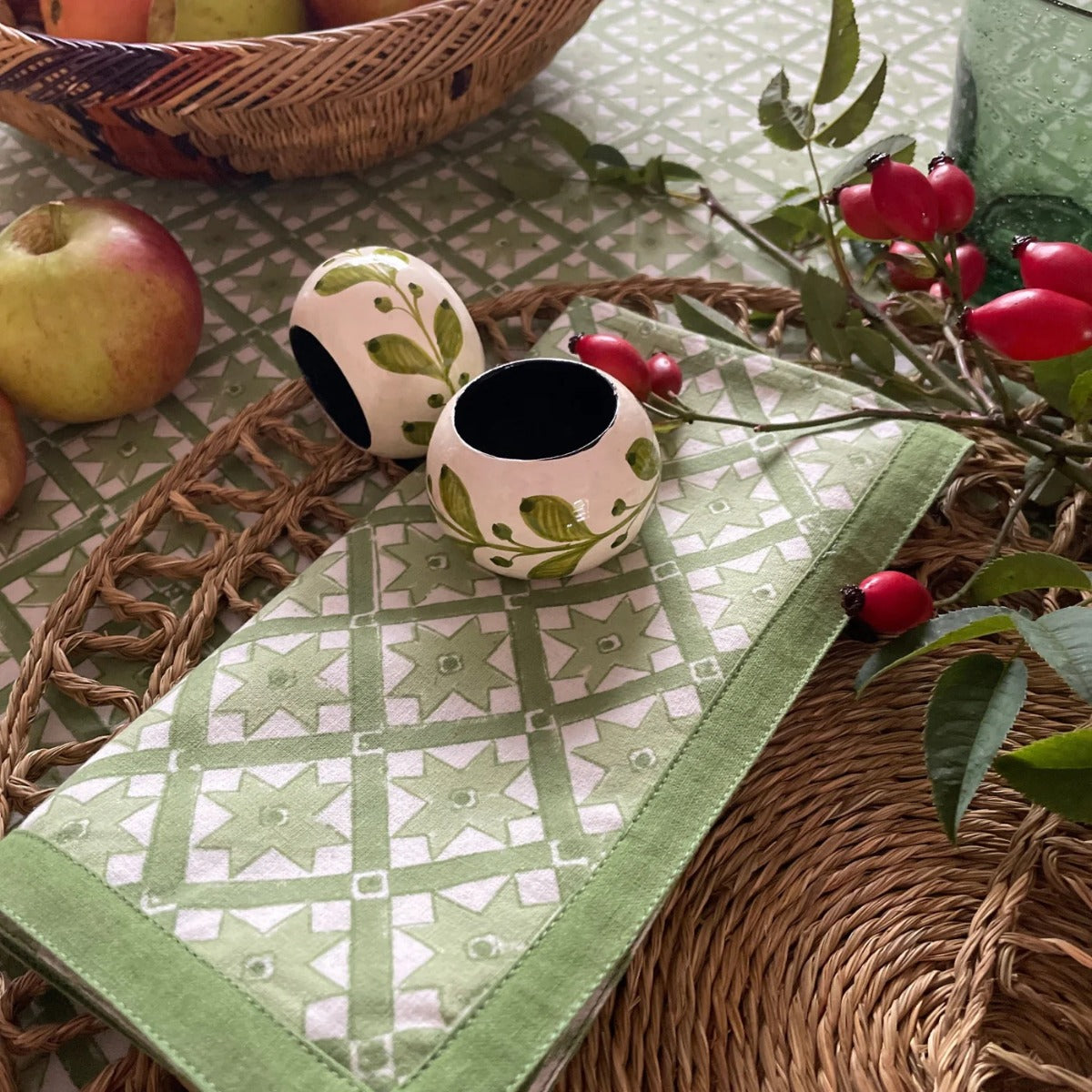 Set of 4 'Stella' Green Handblock Printed Napkins