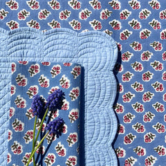 Set of 4 'Ditsy' Azure Blue & Pink Floral Napkins