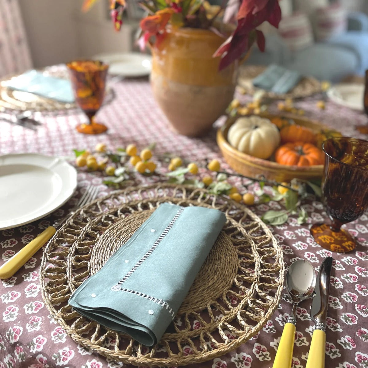 Ditsy' Chocolate Brown Round Floral Tablecloth