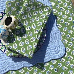 Ditsy' Green & Blue Floral Handblock Printed Tablecloth