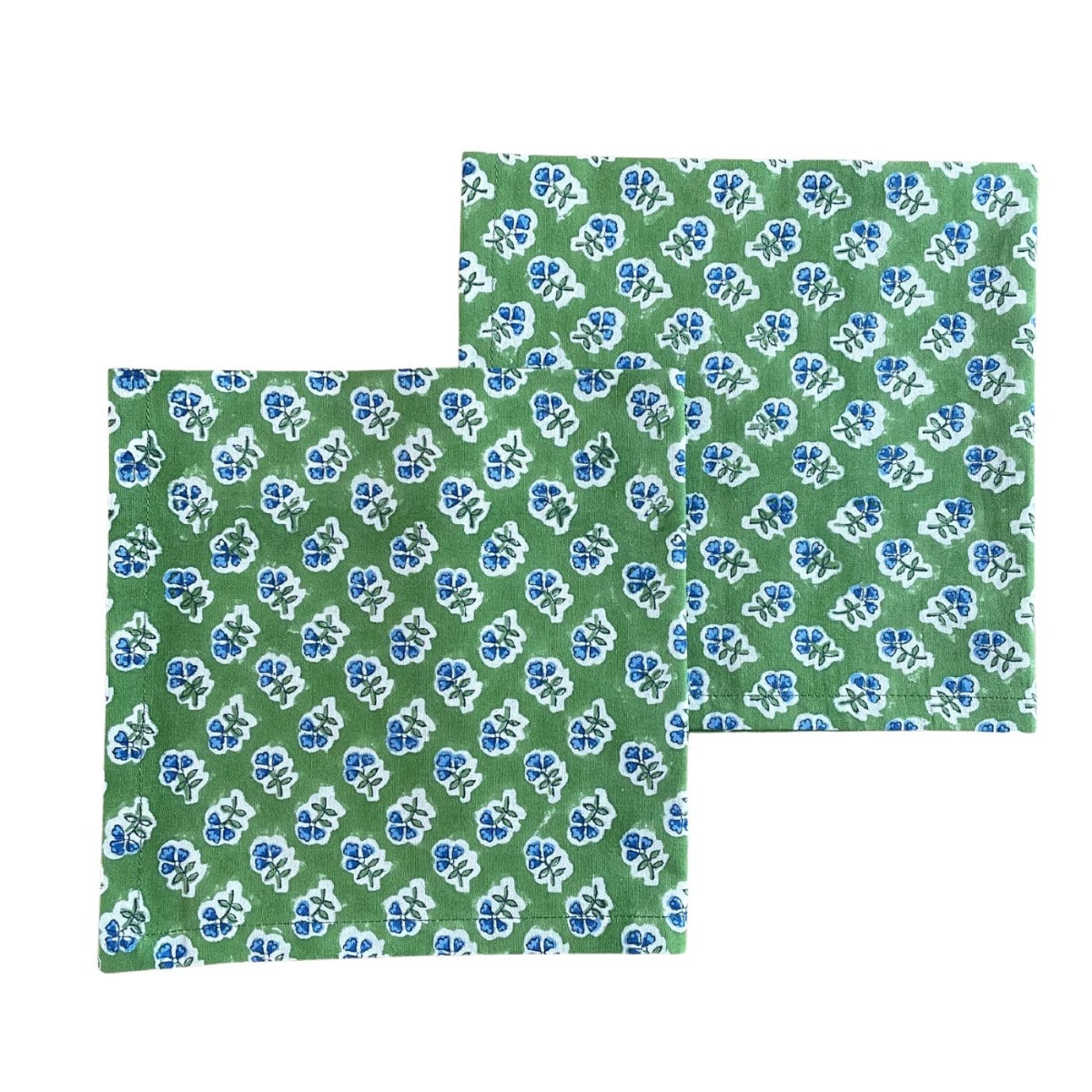 Set of 4 'Ditsy' Green & Blue Floral Handblock Printed Napkins