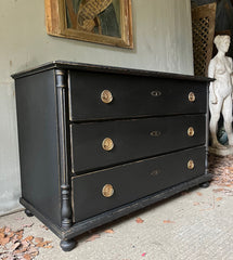 Wide Neo-Classical Antique Chest of Drawers in Warm Black