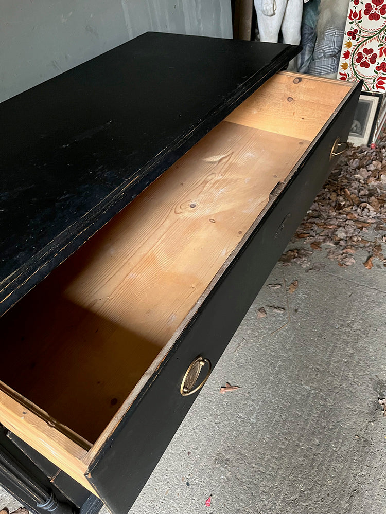 Wide Neo-Classical Antique Chest of Drawers in Warm Black