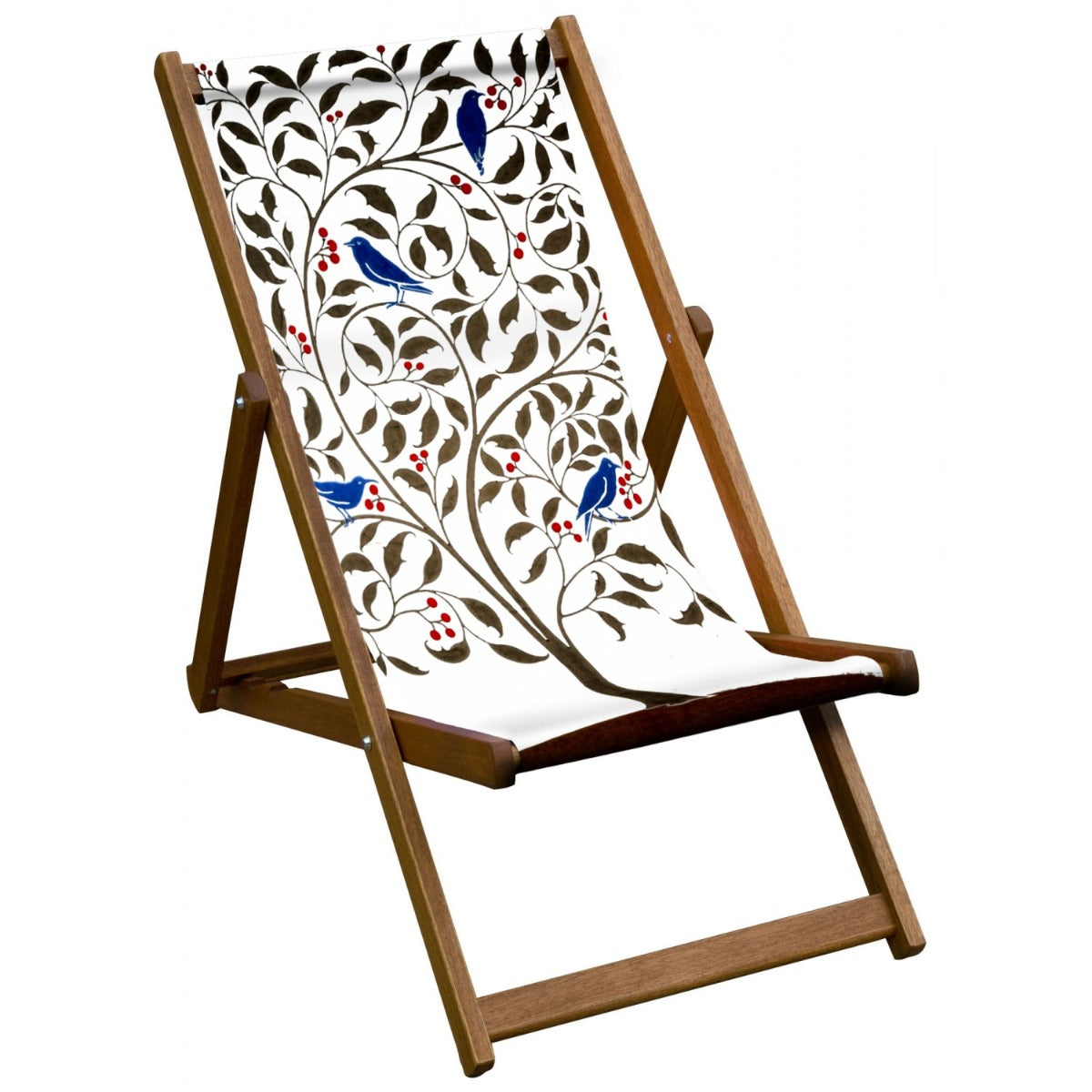 Vintage Inspired Wooden Deckchair with William Morris 'Birds Holly Tree' Design