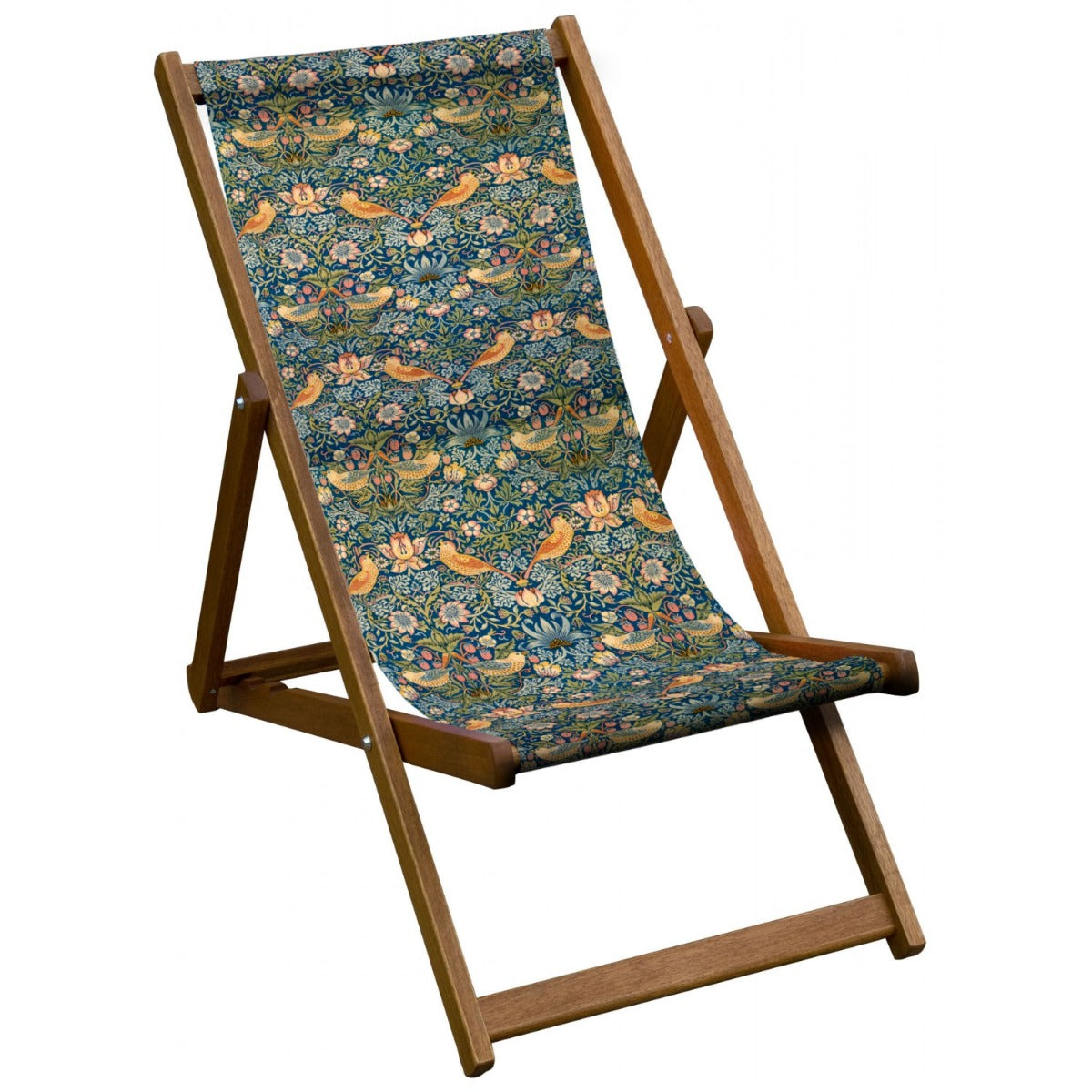 Vintage Inspired Wooden Deckchair with William Morris 'Strawberry Thief' Design